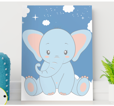 Quadro para quarto bebê Bebê fofo desenho de elefante azul - TenStickers