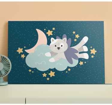 Quadro para quarto bebê Gato e lua - TenStickers