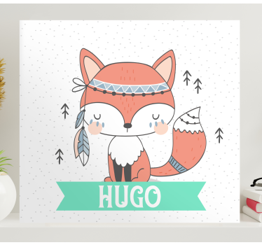 Quadro para quarto bebê Raposa étnica com nome - TenStickers
