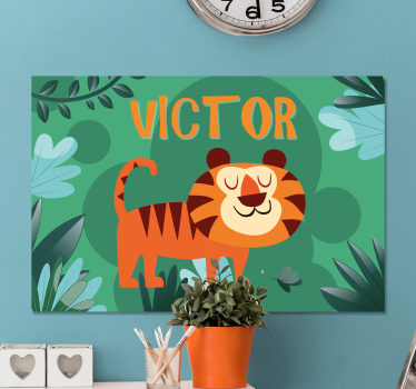 Quadro para quarto bebê Tigre fofo para menino com nome - TenStickers