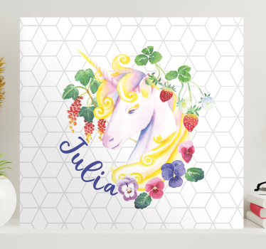 Quadro unicórnio arranjo floral de unicórnio - TenStickers