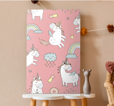 Quadro unicórnio com padrão divertido de unicórnios - TenStickers