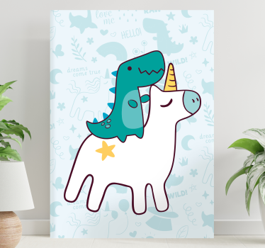 Quadro unicórnio dinossauro montando unicórnio - TenStickers