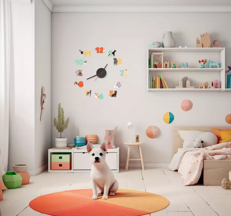 Adesivo decoração quarto infantil relógio cães - TenStickers