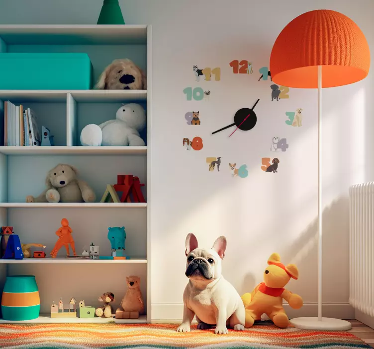 Adesivo decoração quarto infantil relógio cães - TenStickers
