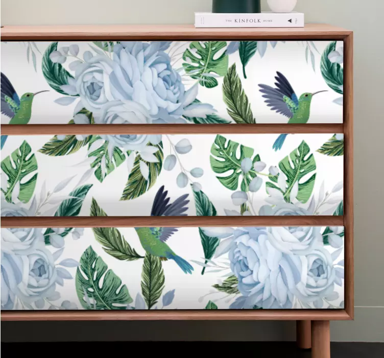 Autocolante para móveis beija-flor tropical floral - TenStickers