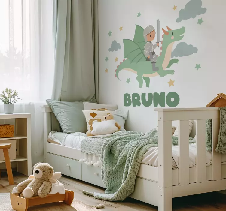 Autocolante de ilustrações pequeno cavaleiro em um dragão - TenStickers