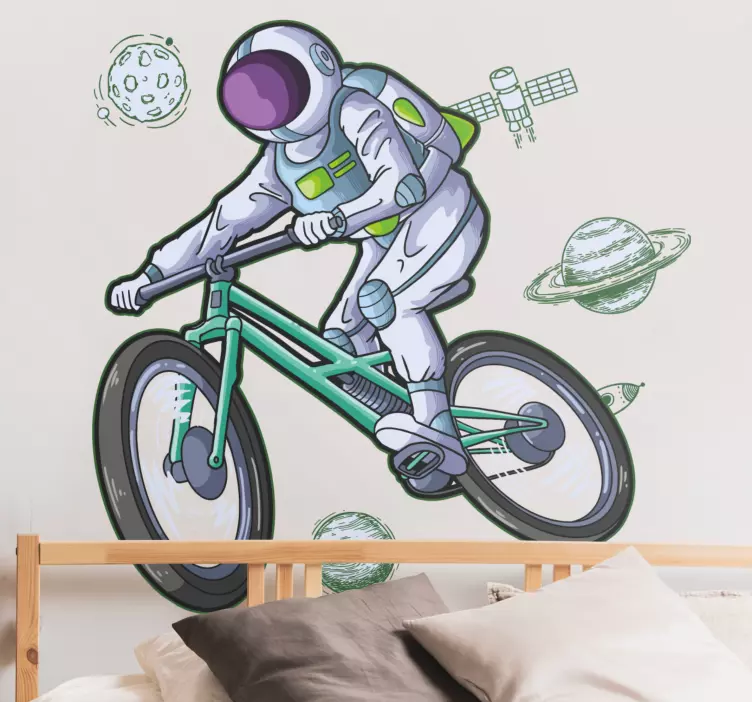 Autocolante do espaço aventura de bicicleta astronauta - TenStickers