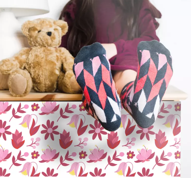 Autocolante para móveis padrão floral rosa - TenStickers