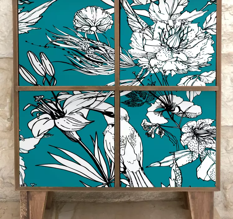 Autocolante para móveis padrões florais de pássaros - TenStickers