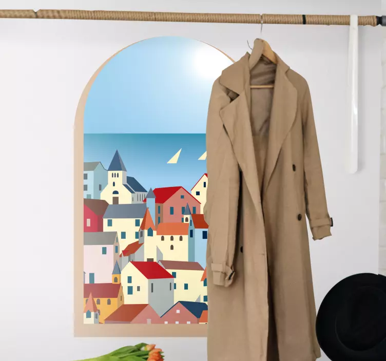 Autocolante animal vista da cidade costeira - TenStickers