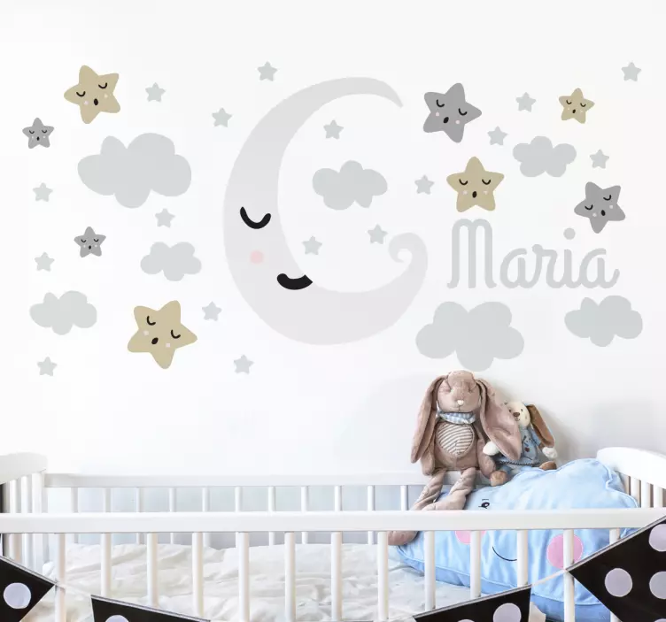 Adesivo infantil personalizado lua e estrela - TenStickers