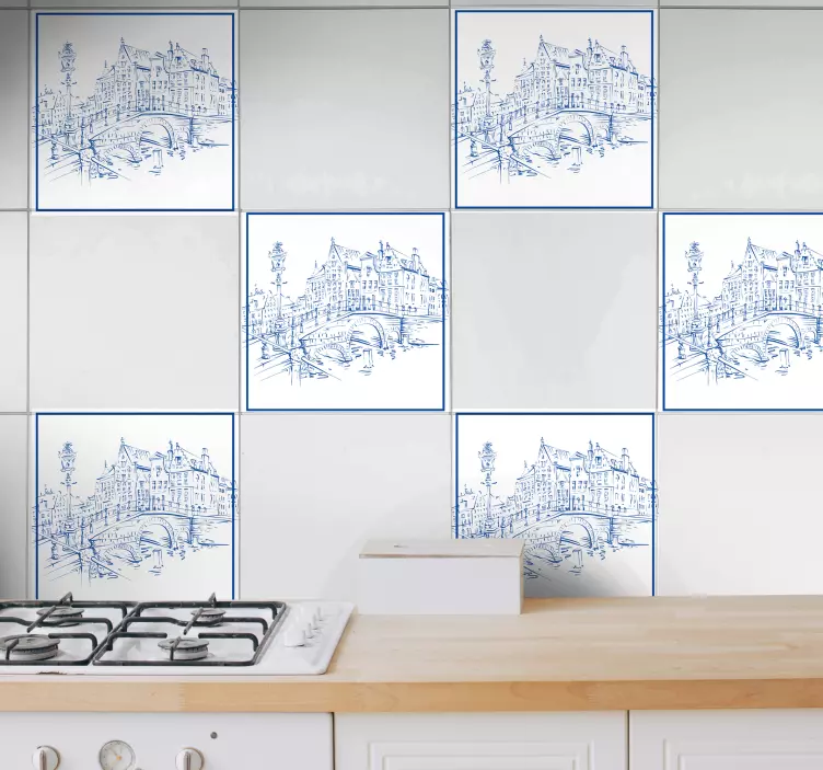 Autocolantes azulejos decorativos Delfts blue canal houses - TenStickers