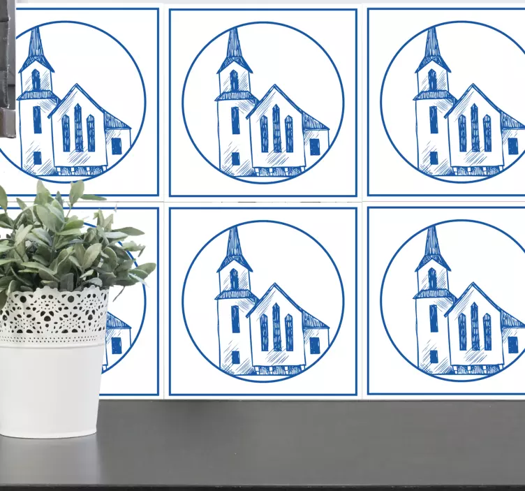 Autocolantes azulejos decorativos Delfts blue church - TenStickers
