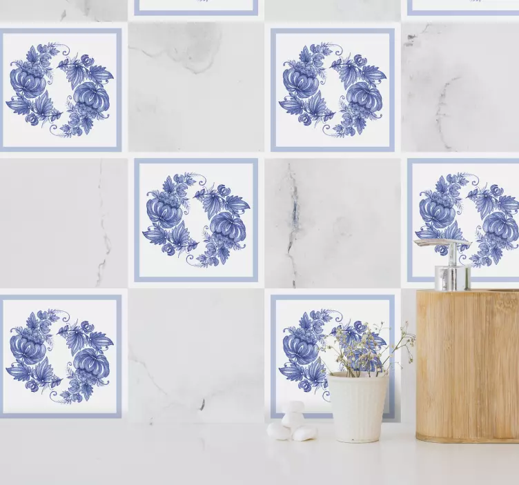 Autocolantes azulejos decorativos Ornamento horezu branco e azul - TenStickers