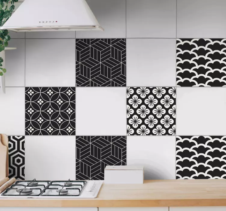 Autocolantes azulejos decorativos Padrão de flor cinza e branco - TenStickers