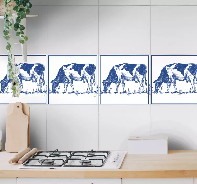 Autocolantes azulejos decorativos Vaca azul delfts - TenStickers