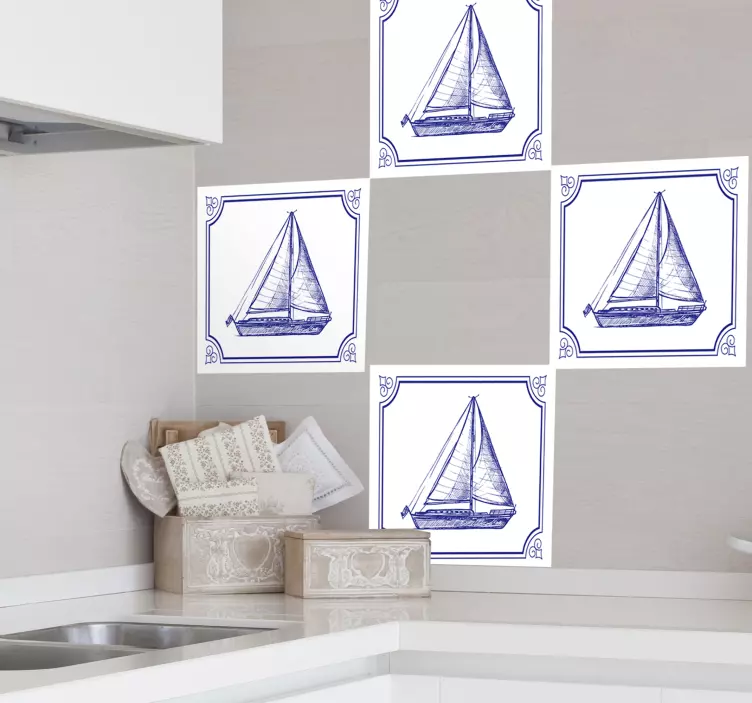 Autocolantes azulejos decorativos Veleiro delfts azul - TenStickers