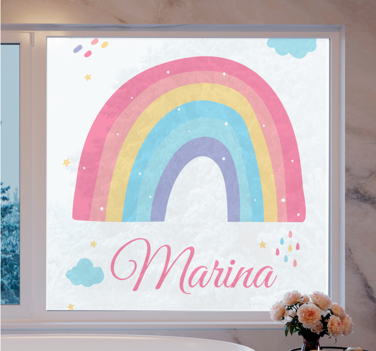 Arco-íris fofo e nuvem em vinil decorativo para janelaspastel - TenStickers
