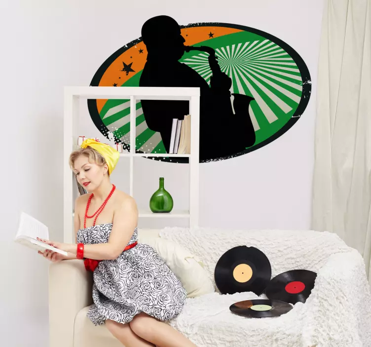 Autocolante animal sombra do saxofonista - TenStickers