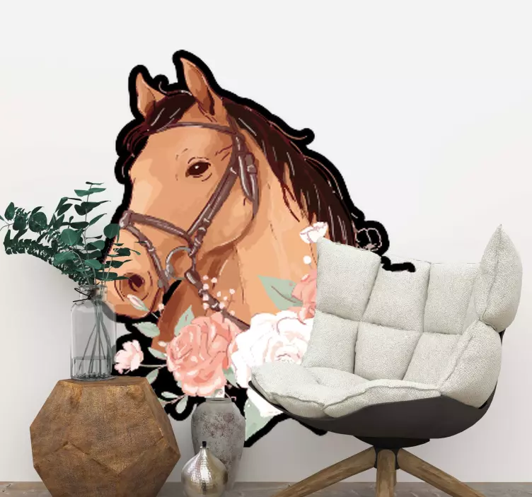 Autocolante acento floral de cavalo - TenStickers