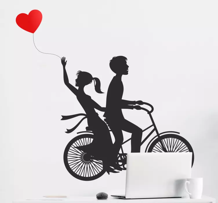 Autocolante amor casal andando de bicicleta - TenStickers