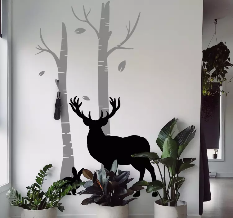 Autocolante cabide veados perto de árvores - TenStickers