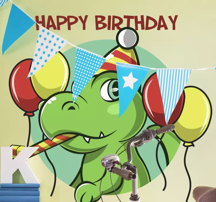 Autocolante celebração de aniversário de dinossauro - TenStickers