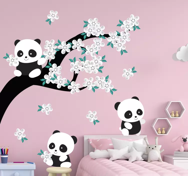 Autocolante cena de panda em flor - TenStickers
