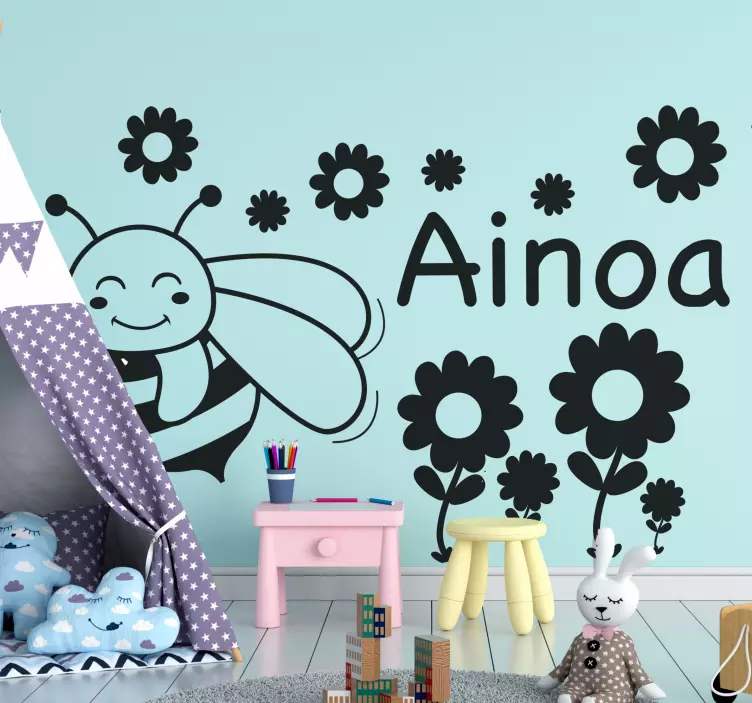 Autocolante animal abelha feliz com flores - TenStickers