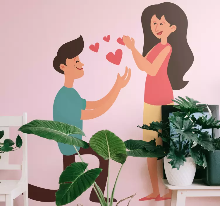 Autocolante de casamento proposta de casal corações - TenStickers