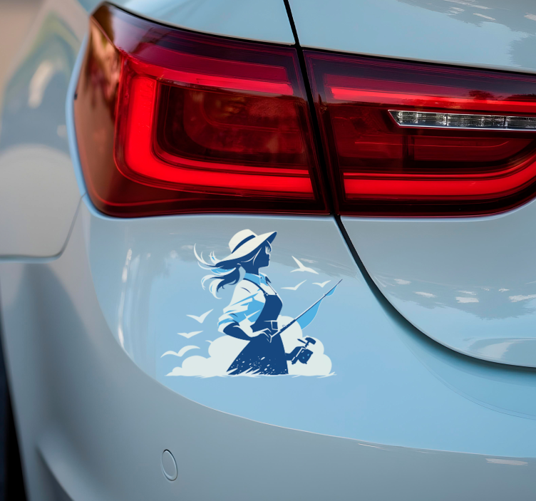 Autocolante de desporto menina pescando - TenStickers