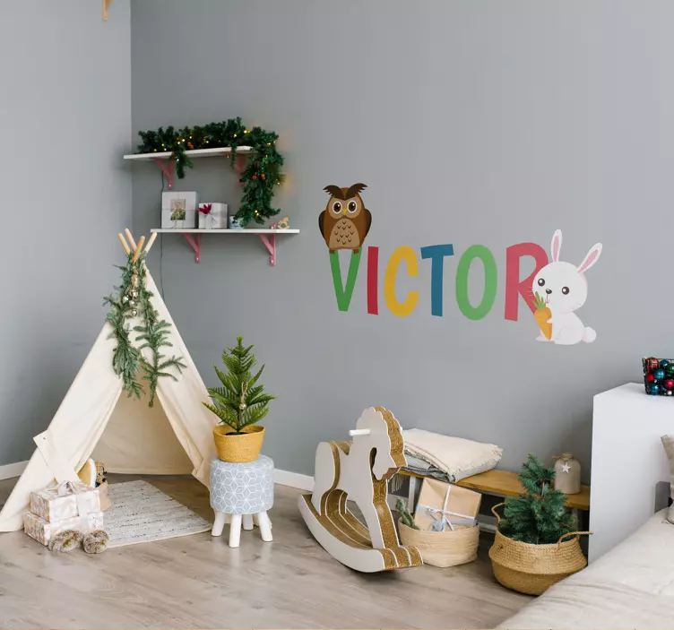 Autocolante coruja e coelho personalizado - TenStickers