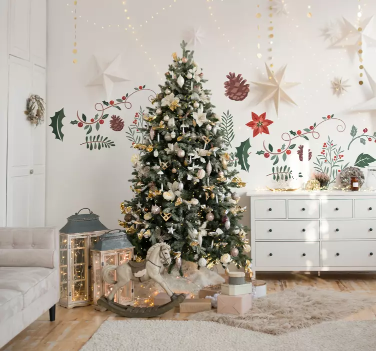 Conjunto autocolantes de azevinhos natalícios - TenStickers