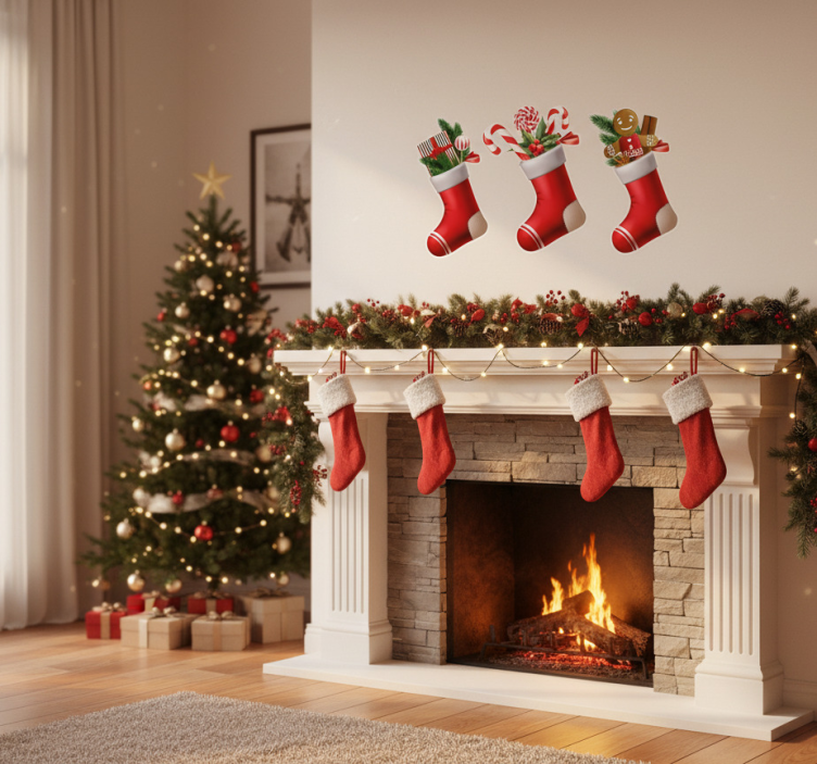 Autocolante de natal presentes de doces em meias - TenStickers