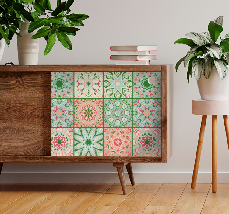 Autocolante decorativo azulejos com padrão colorido - TenStickers