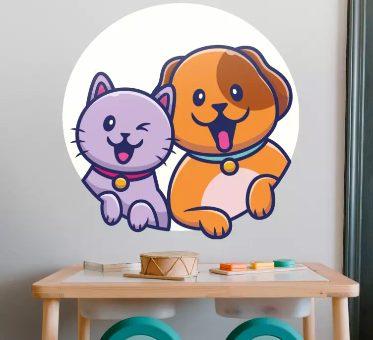 Autocolante com cães e gatos Desenho fofo amigo de cão e gato - TenStickers