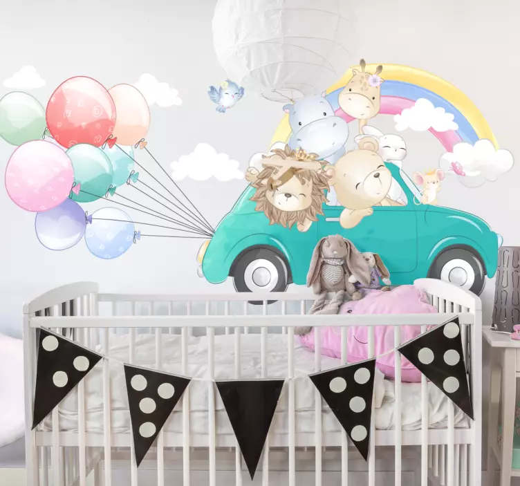 Autocolante para crianças carro de aventura animal - TenStickers