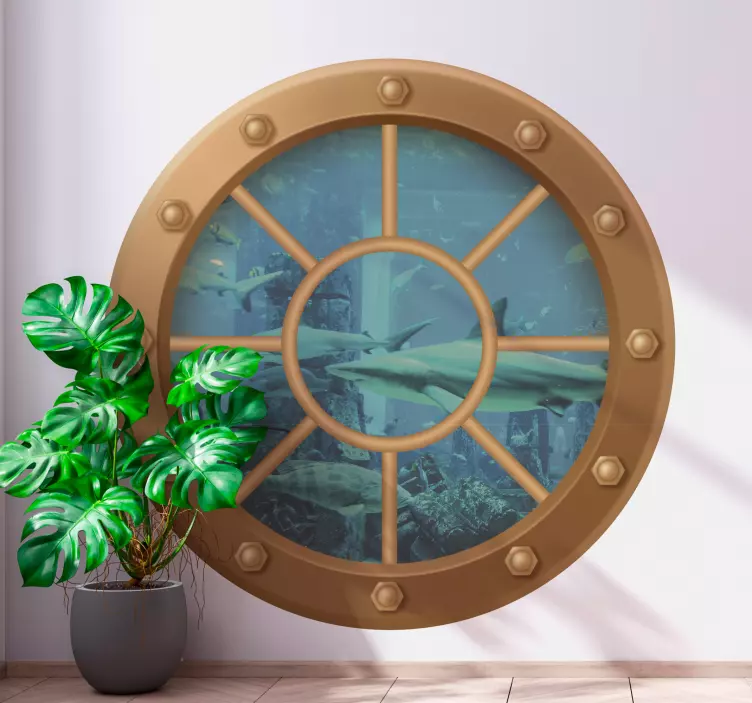 Autocolante peixes Tubarão janela submarino - TenStickers