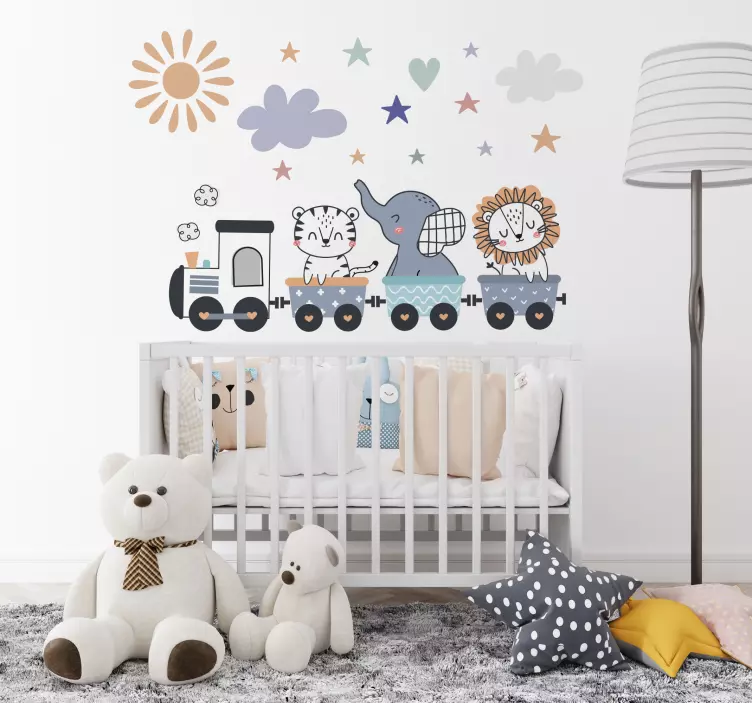 Autocolante de ilustrações animais felizes treinam - TenStickers