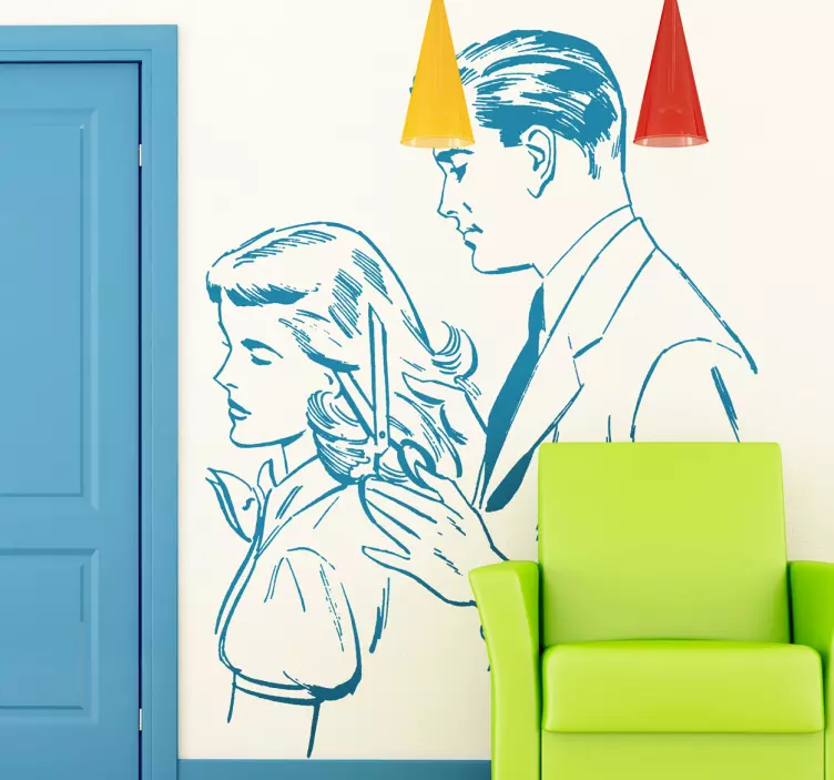 Autocolante decorativo de ilustrações de cabeleireiro vintage - TenStickers