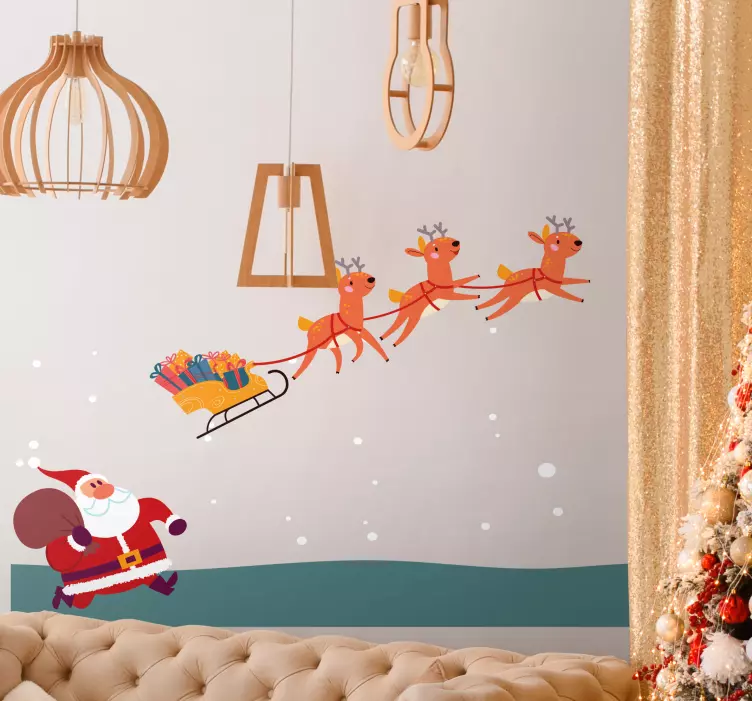 Autocolante de Natal cena do trenó do papai noel - TenStickers