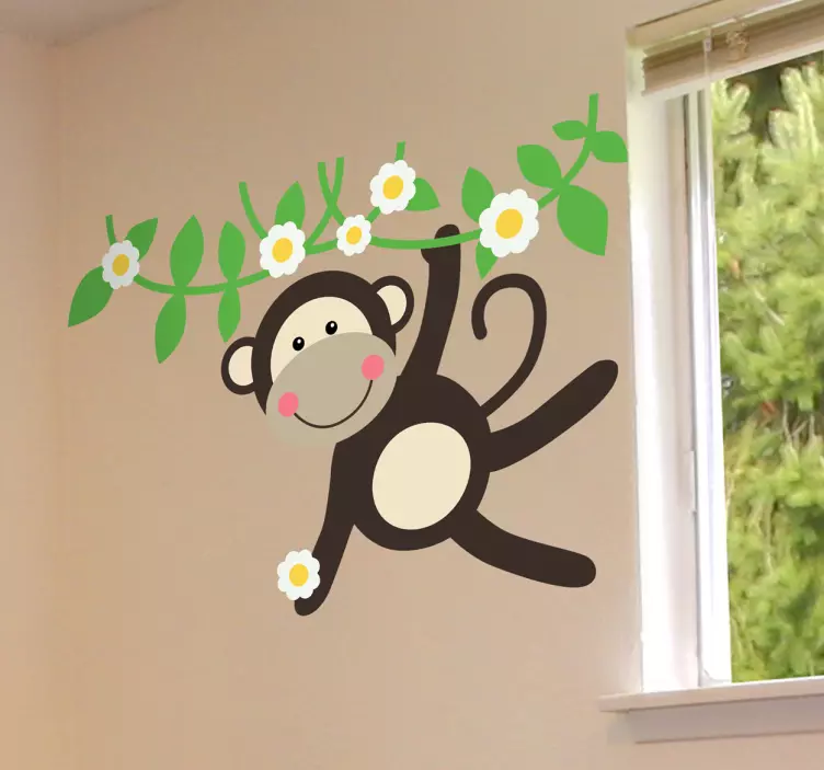 Autocolante decorativo infantil macaco e flor - TenStickers