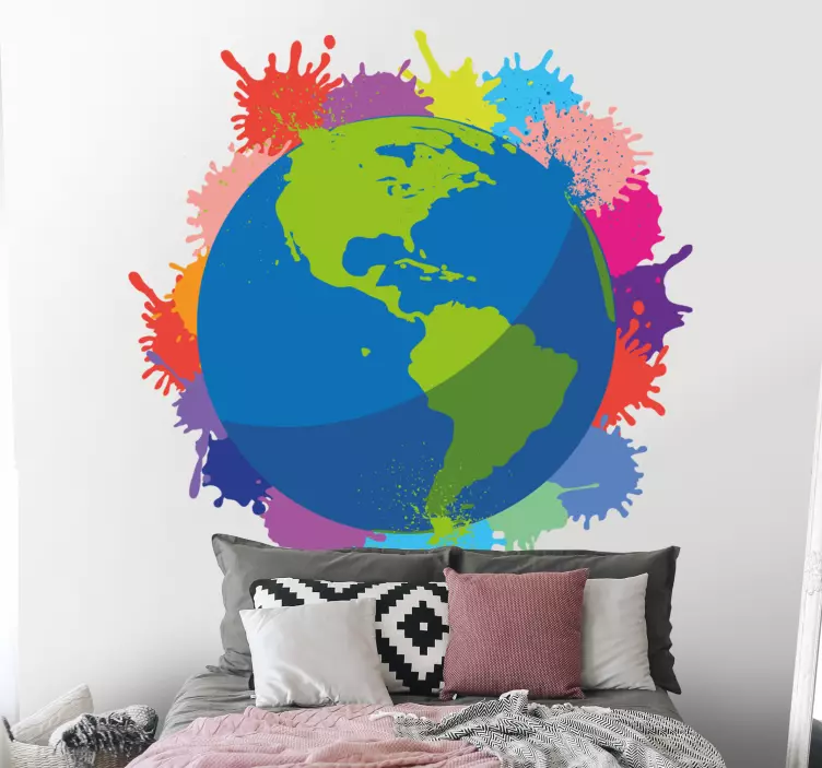 Autocolante mundo Cores de respingo no globo - TenStickers