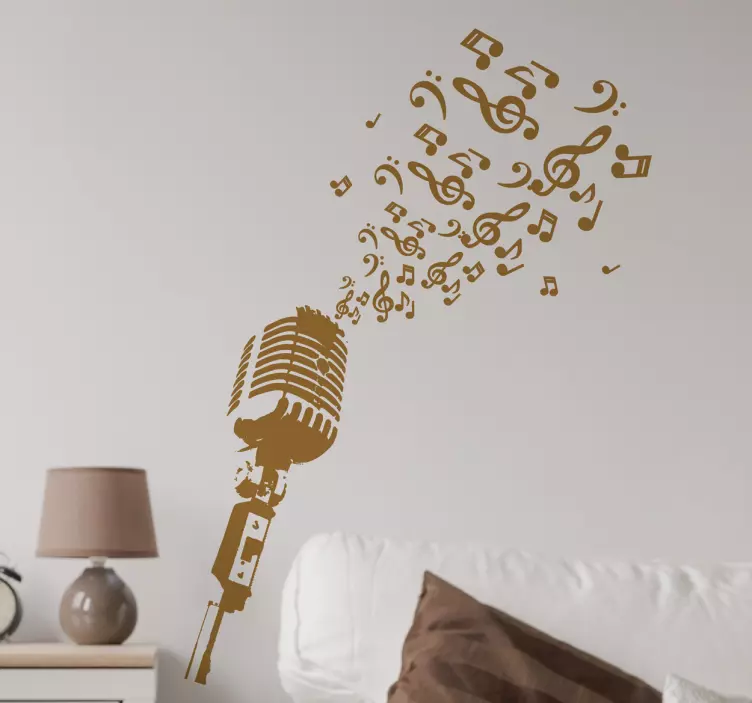 Autocolante decorativo microfone notas musicais - TenStickers