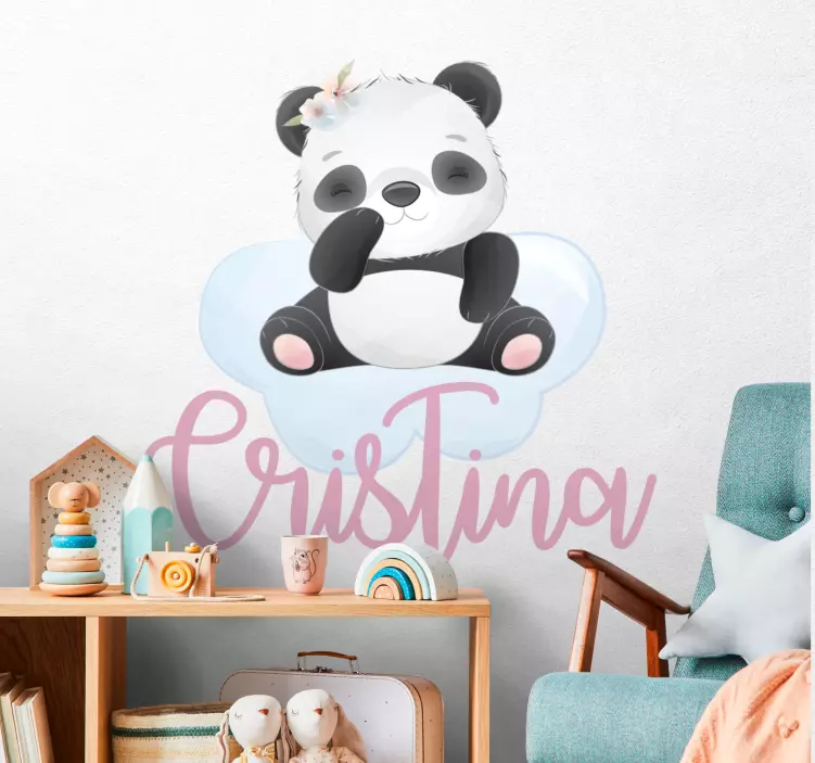 Autocolante para quarto de bebé Panda fofo para menina com nome - TenStickers