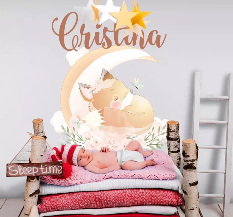 Autocolante para quarto de bebé Raposa fofa para menina com nome - TenStickers
