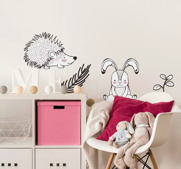 Autocolantes para casa Porco-espinho e coelhos - TenStickers
