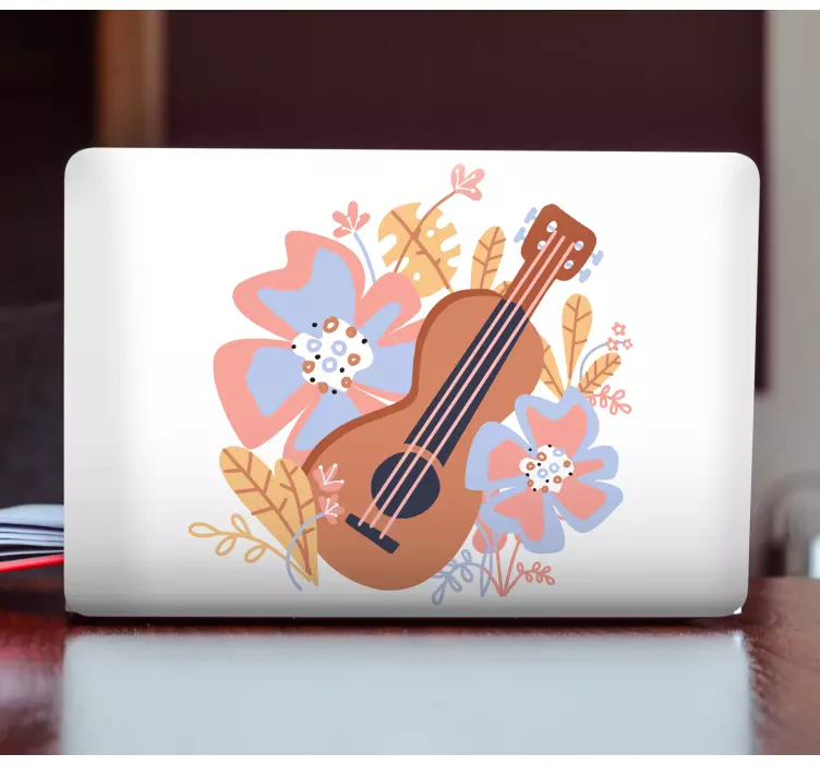 Autocolante para PC Aloha ukulele com flores - TenStickers