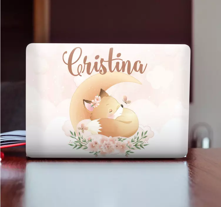 Autocolante para PC Raposa fofa para menina com nome - TenStickers